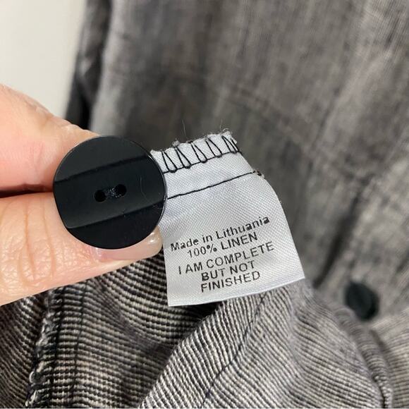 Flax Linen Jacket Gray Button Front Boxy Lagenlook Oversized Artisanal Small - Picture 8 of 13